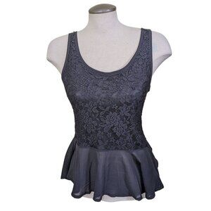 Zenana Outfitters Womens Lace Peplum Top Size Large Black Whimsigoth Witchy Goth